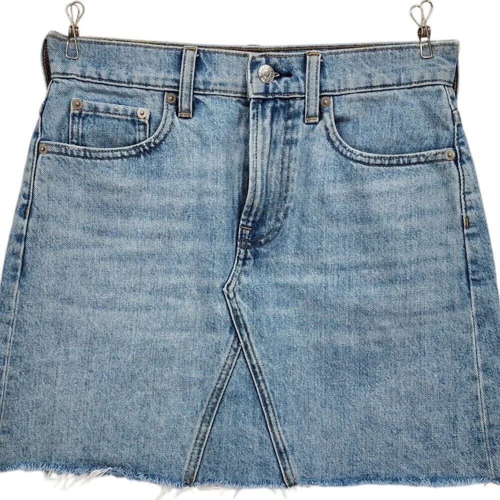 Everlane The Denim Reconstructed Skirt Distressed Raw Hem Jean Skirt Womens 27